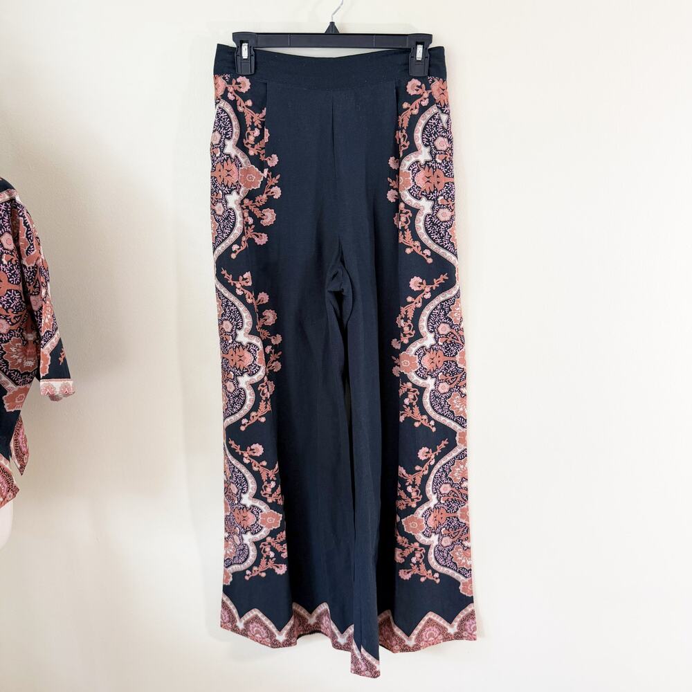 Cleobella Black/Tan Short Sleeve Top & Wide Leg Pants Coordinating Set XS/Small - Picture 6 of 12